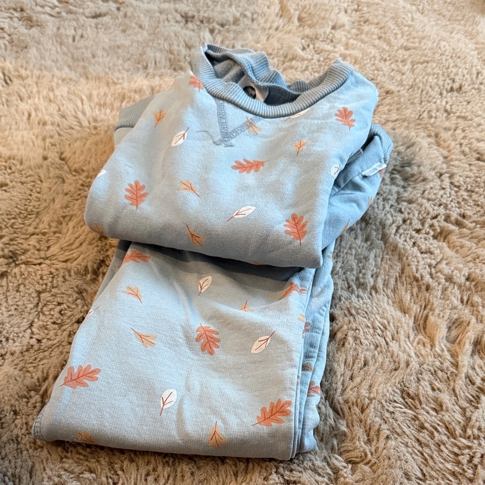 Gerber Light Blue Leaf-Print Kids Fall Sweatpants and sweatshirt  Set